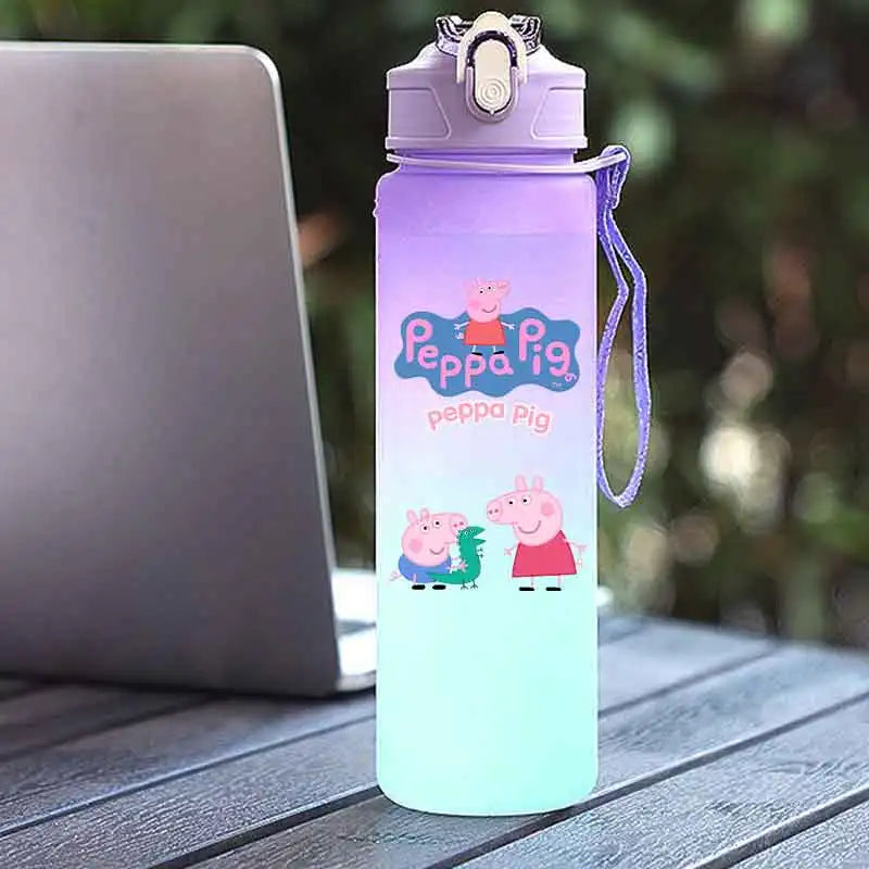 Peppa Pig 750ML Adult Sports Bullet Cap Direct Drinking Travel Plastic Bottle Children's Large Capacity Gradual Change Straw Cup