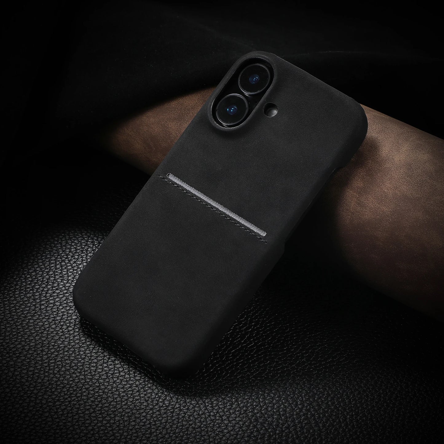 Luxury Card Slot Sheepskin Leather Case For iPhone 16 15 14 13 12 Pro Max Plus Business Wallet Pocket Frosted Shockproof Cover