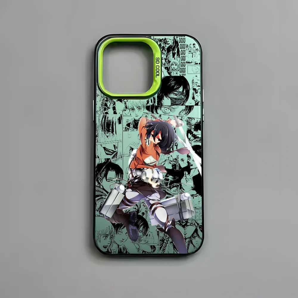 Anime M-Mikasa A-Ackerman Phone Case For iPhone 16 15 14 13 12 11 Pro Max Black Matte Multicolor Laser Metallic Aurora Cover