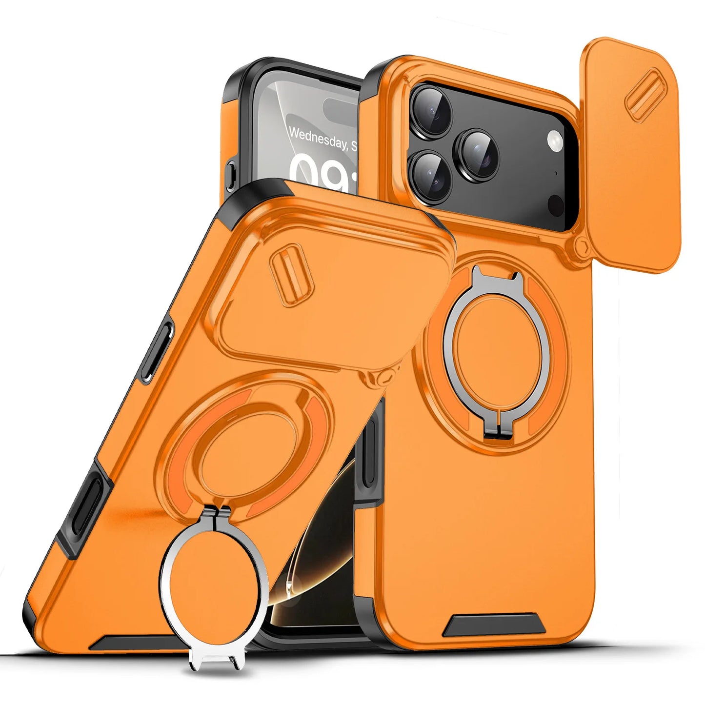 For Magsafe Magnetic Ring Holder Fold Bracket Phone Case For iPhone 17 Air 16 15 14 Plus 13 12 11 Pro Max 16E Slide Camera Cover