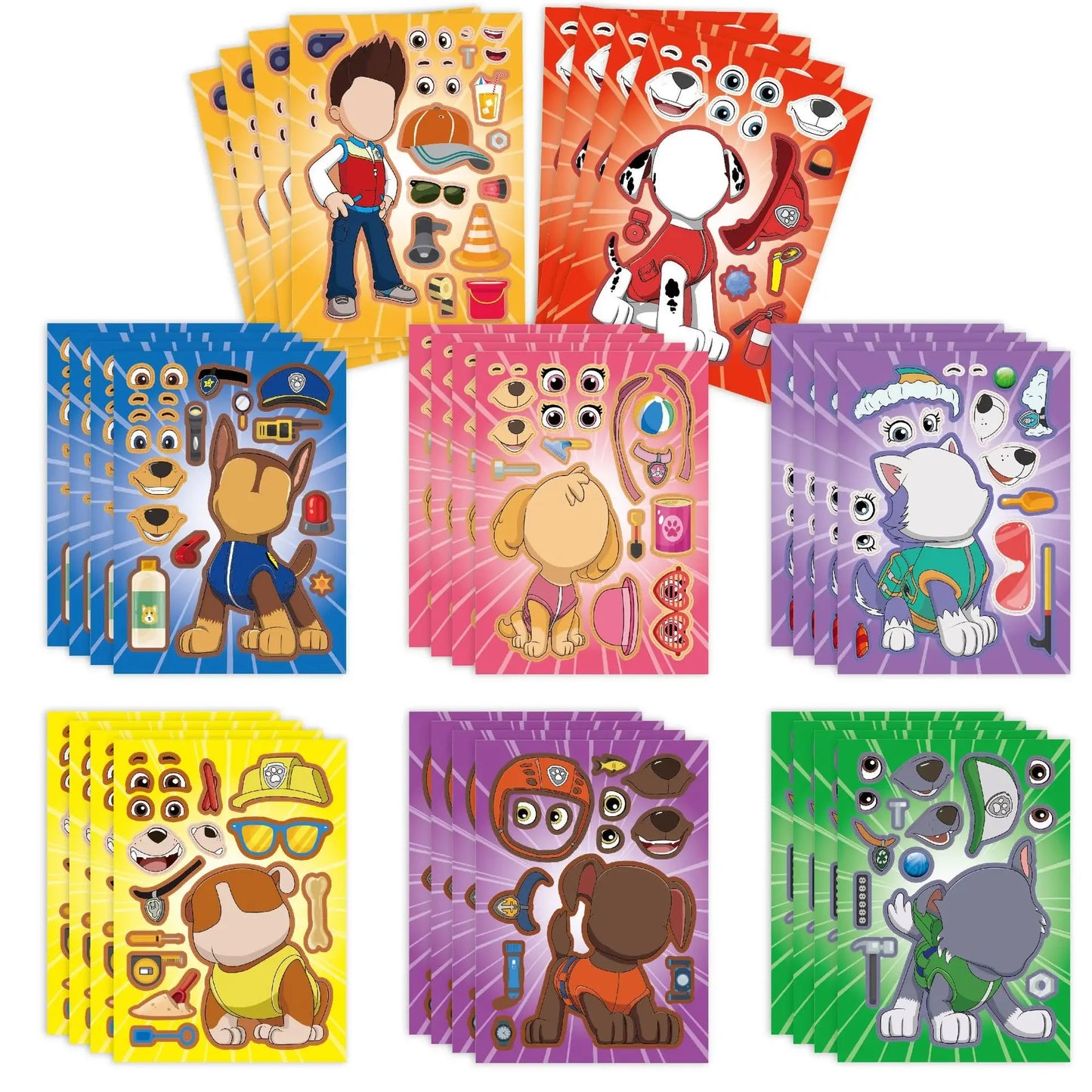 16Sheets PAW Patrol Balloon Sticker Puzzle Stickers Chase Make-a-Face Assemble Cartoon Decal Assemble Jigsaw Children Gift