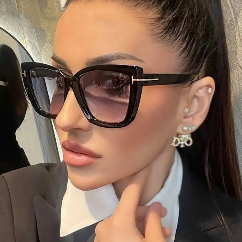 Brand Designer Cat Eye Sunglasses W omen Vintage 2025 High Quality Sun Glasses Fashion Big Frame Cool Sexy Female Oculos