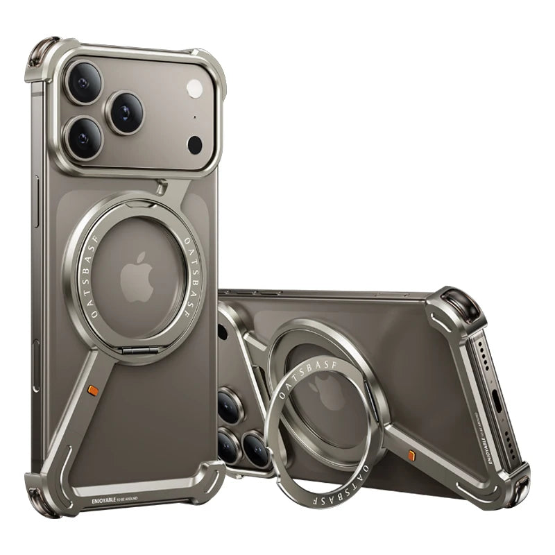 Oatsbasf Phone Case for iPhone 17 Pro/Pro Max/17/Air with 360° Rotatable Stand Metal Frameless Magsafe Protective Shockproof