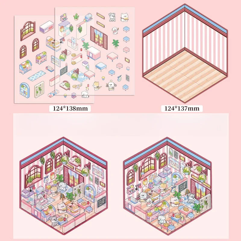 Plus Size 2.5D Cartoon Castle Town Landscape Sticker Scene DIY Toy Game Sticker Festival Birthday Gift for Kid Child Girl