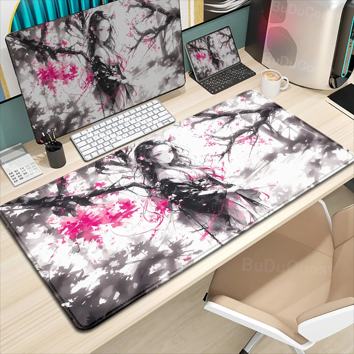 XXL Anime Demon Slayer Kochou Shinobu Mousepad Computer Gamer Lock Edge Table Pad Large Keyboard Mouse Pad Natural Rubber Carpet