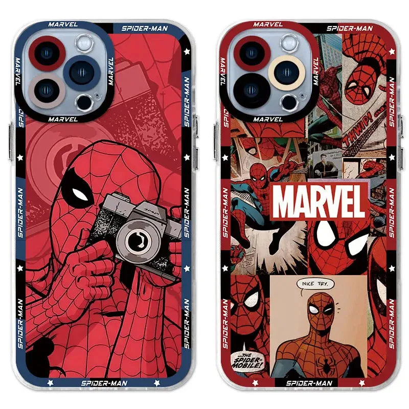 Marvel Spider Man Clear Case For iPhone 16 Pro Max 15 14 Plus 13 12 11 Pro XR XS X 8 7 SE 2020 Soft Silicone Protective Funda