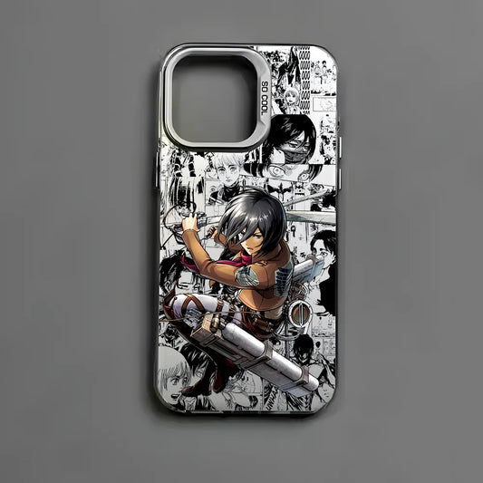 Anime M-Mikasa A-Ackerman Phone Case For iPhone 16 15 14 13 12 11 Pro Max Black Matte Multicolor Laser Metallic Aurora Cover