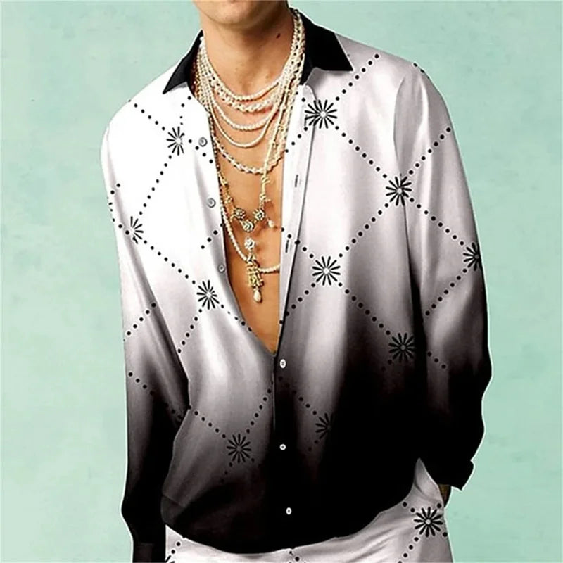 Casual Minimalist Design Long Sleeve Shirts Autumn Fashion Printed Pattern men's Shirt Street Retro Harajuku men's Clothing Tops