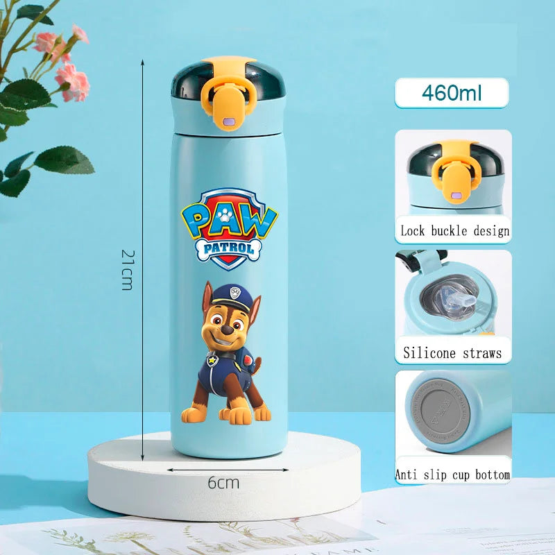 PAW Patrol 460ml Thermal Cup Bouncing Childrens Straw Cup Portable Outdoor Sports Water Cup Drinking Stainless Steel Bottle