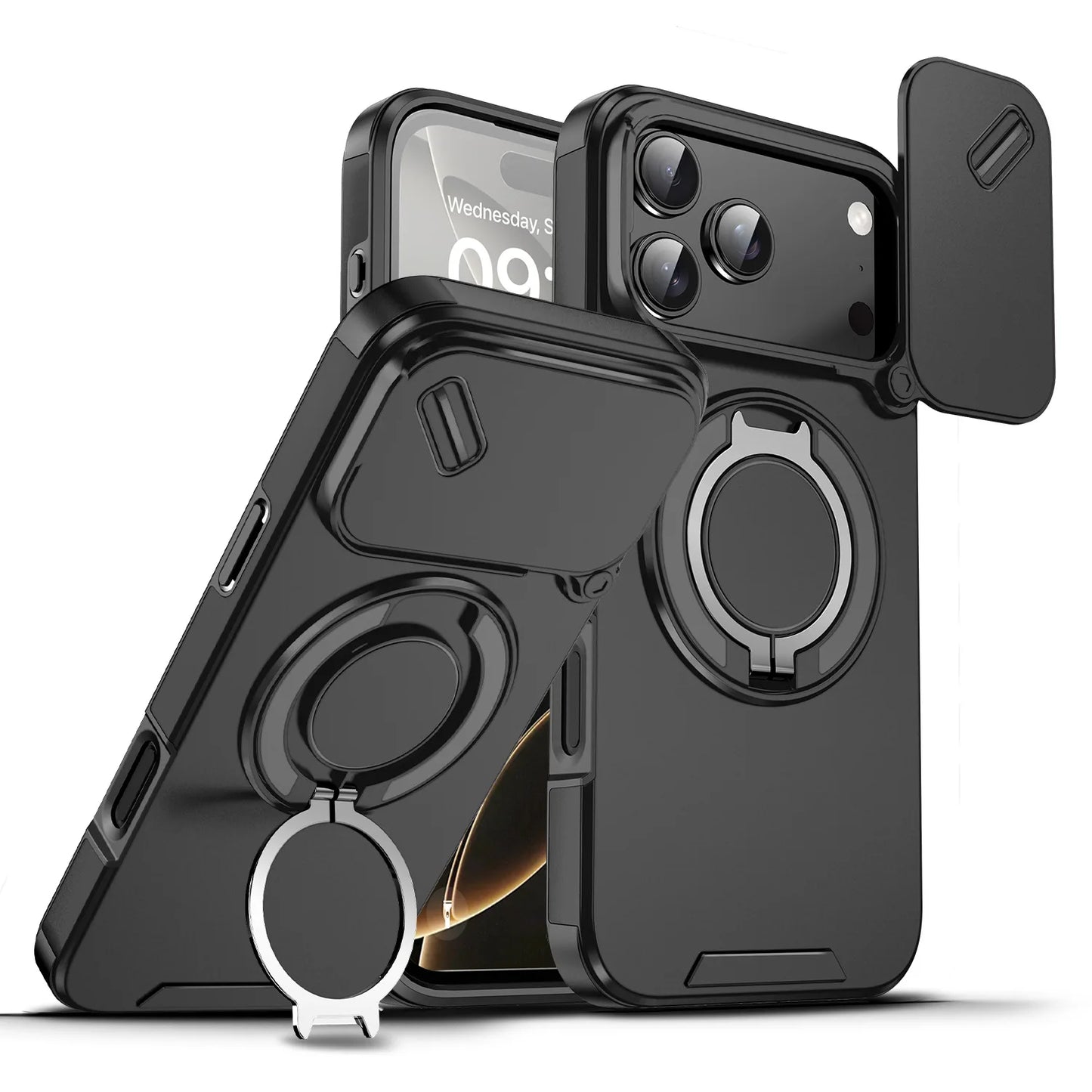For Magsafe Magnetic Ring Holder Fold Bracket Phone Case For iPhone 17 Air 16 15 14 Plus 13 12 11 Pro Max 16E Slide Camera Cover