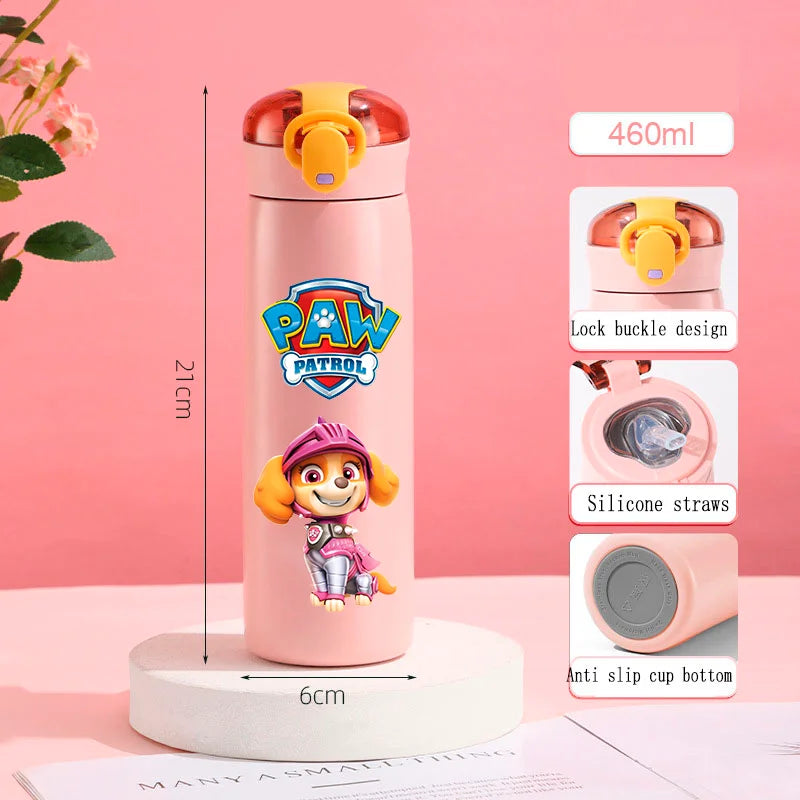 PAW Patrol 460ml Thermal Cup Bouncing Childrens Straw Cup Portable Outdoor Sports Water Cup Drinking Stainless Steel Bottle
