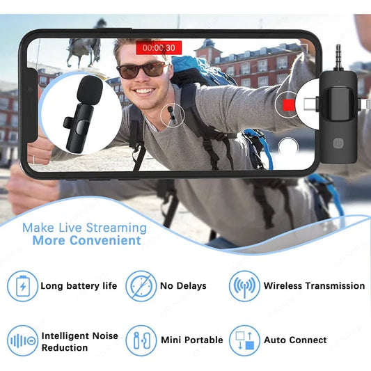Professional 4 In 1 Wireless Lavalier Microphone for iPhone Android 3.5mm for Radio Live Recording Noise Reduction Mini Microph - ST Superstore