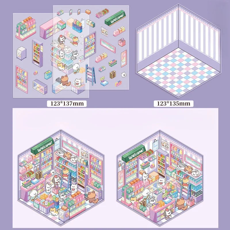 Plus Size 2.5D Cartoon Castle Town Landscape Sticker Scene DIY Toy Game Sticker Festival Birthday Gift for Kid Child Girl