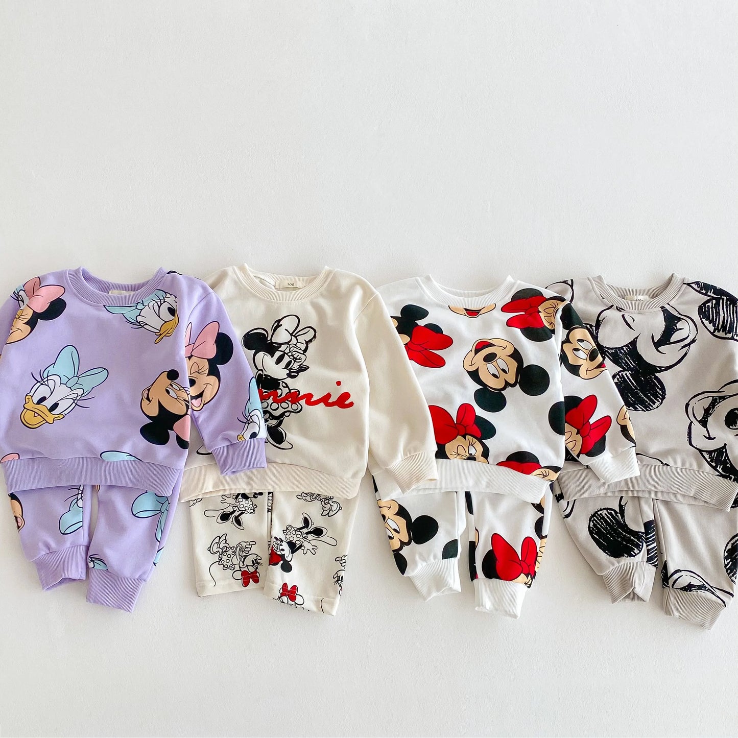 Full-print Minnie Cute Baby Girls Sweatshirt Suit Spring Fall Children's Clothes Loose Fashion Long Sleeve Tops Pants 2piece Set