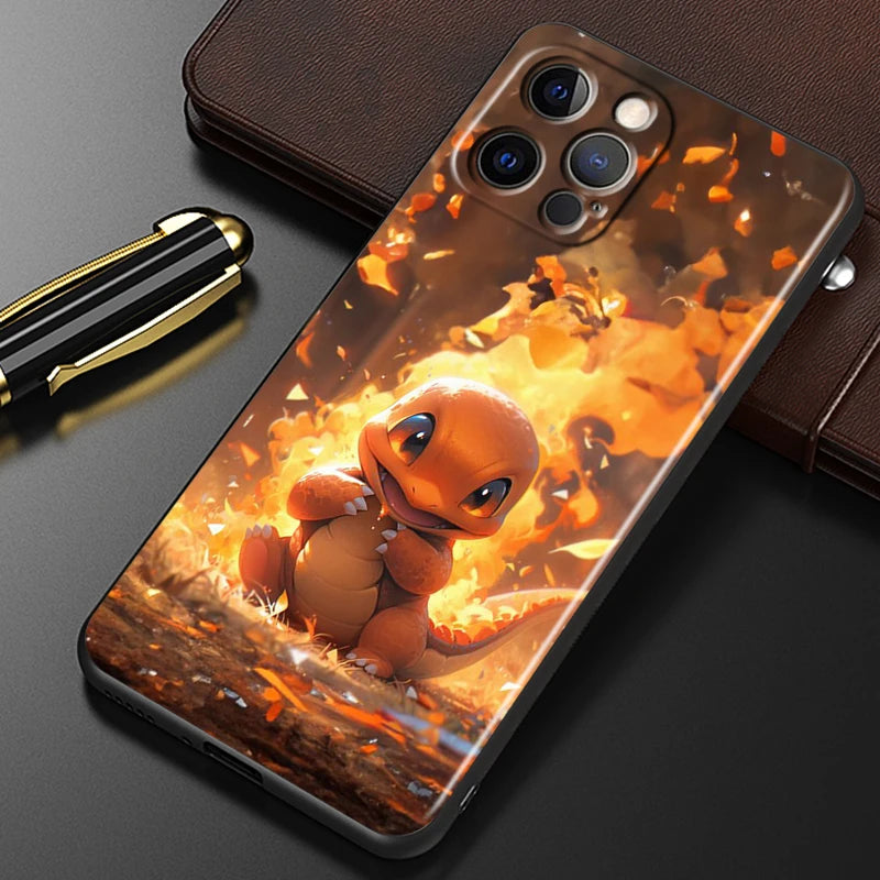 Trend Cartoon Cute Pokemon For iPhone 15 14 13 12 11 XS XR X 8 7 SE Pro Max Plus Mini Black Back Phone Case