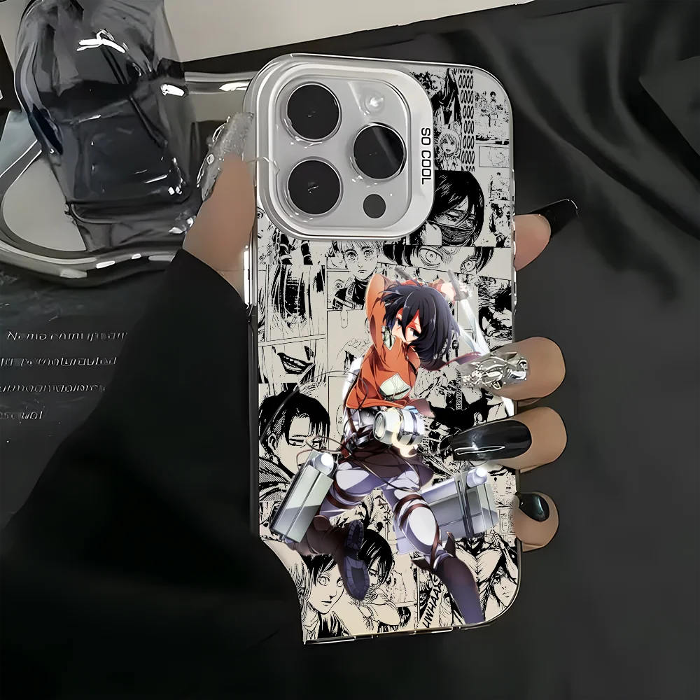 Anime M-Mikasa A-Ackerman Phone Case For iPhone 16 15 14 13 12 11 Pro Max Black Matte Multicolor Laser Metallic Aurora Cover