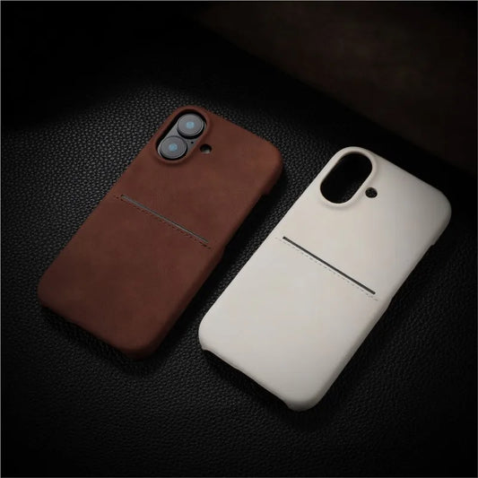 Luxury Card Slot Sheepskin Leather Case For iPhone 16 15 14 13 12 Pro Max Plus Business Wallet Pocket Frosted Shockproof Cover