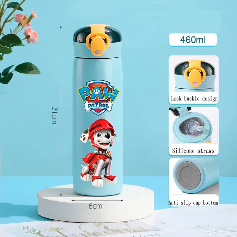 PAW Patrol 460ml Thermal Cup Bouncing Childrens Straw Cup Portable Outdoor Sports Water Cup Drinking Stainless Steel Bottle