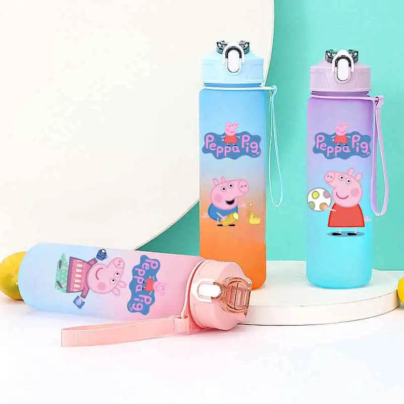 Peppa Pig 750ML Adult Sports Bullet Cap Direct Drinking Travel Plastic Bottle Children's Large Capacity Gradual Change Straw Cup
