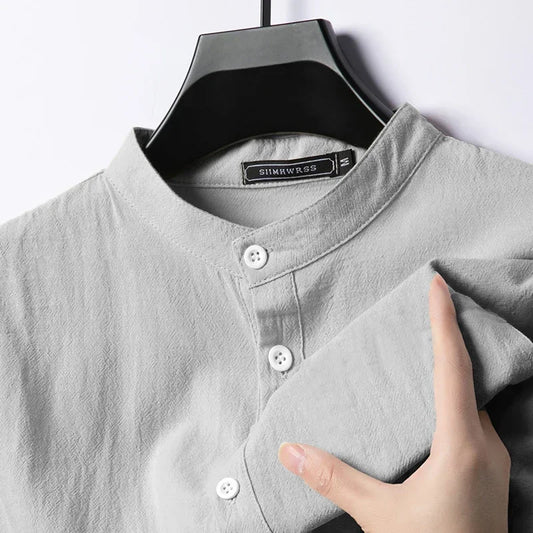 Linen Cotton Shirts for Men Lightweight Long Sleeve Henley Streetwear Beach Breathable Shirt Hawaiian Large T Shirts for Men