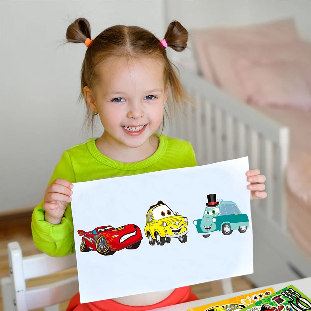 8/16Sheets DIY Race Car Make a Face Puzzle Stickers Boys Toy Create your own Cars Assemble Jigsaw Funny Party Game Children Gift