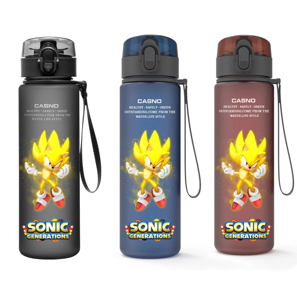 560ML Sonic Hedgehog Sports Water Bottle Portable Gym Travel Clear Leakproof Drinking Bottle Frosted Water Cup Gift for Friends
