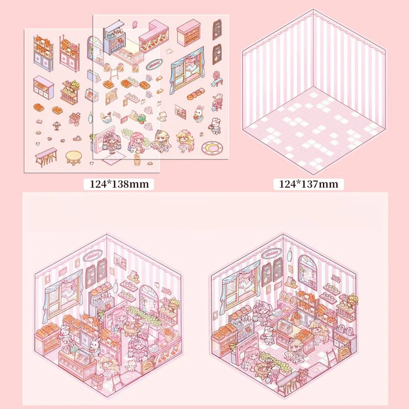 Plus Size 2.5D Cartoon Castle Town Landscape Sticker Scene DIY Toy Game Sticker Festival Birthday Gift for Kid Child Girl