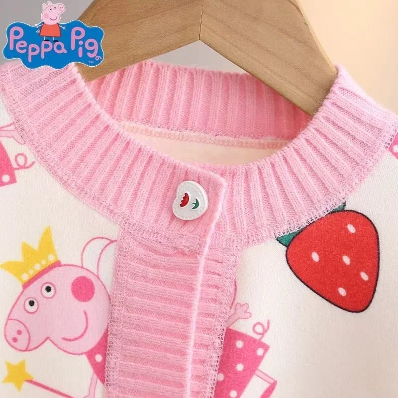 Peppa Pig Autumn and winter girls' cartoon jacquard western-style versatile plus velvet boys' cardigan clothing