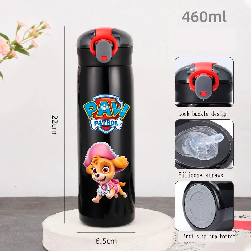 PAW Patrol 460ml Thermal Cup Bouncing Childrens Straw Cup Portable Outdoor Sports Water Cup Drinking Stainless Steel Bottle