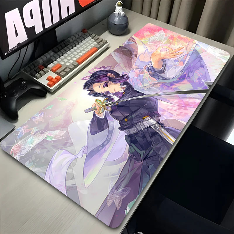 Flower Butterfly Mouse Pad Laptop Japan Anime Keyboard Rug PC Demon Slayer Gaming Mousepad 900x400 Moon Kochou Shinobu Desk Mat