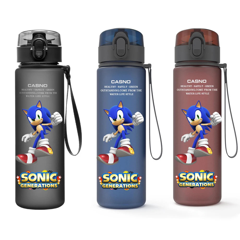 560ML Sonic Hedgehog Sports Water Bottle Portable Gym Travel Clear Leakproof Drinking Bottle Frosted Water Cup Gift for Friends