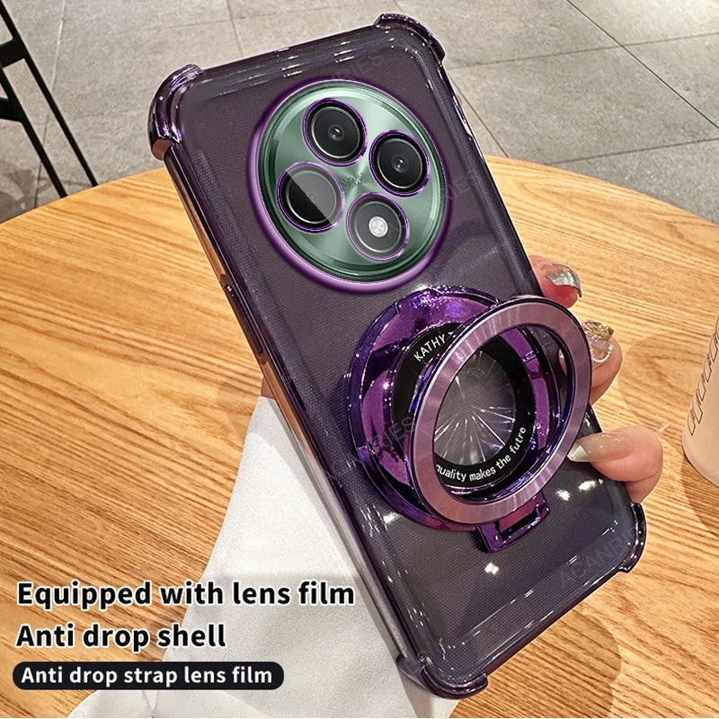 Circular Bracket Four Corner Anti-Shock Plating Case For Oppo Reno 12 Fs 11 F 10 Pro 8t 4g 5g 7 6 Lite 5 K Cover Reno12 12f 11f