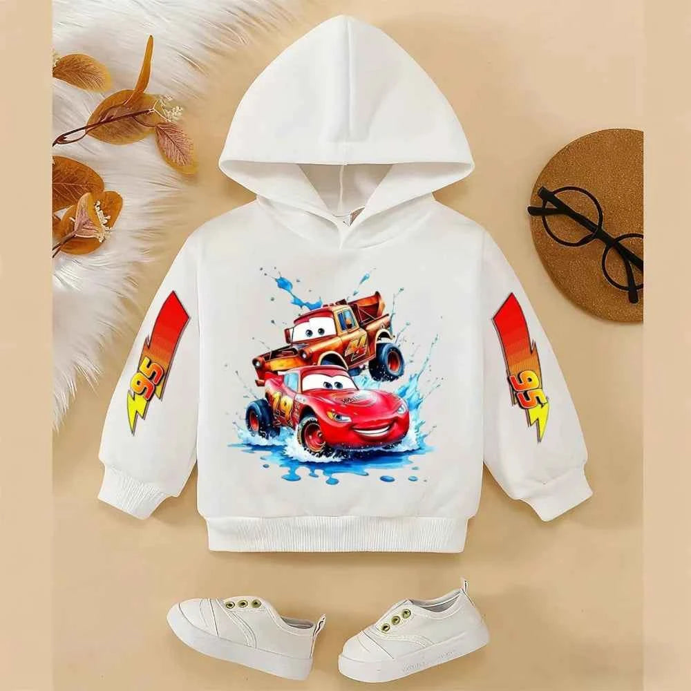 Girls and Boys Classic Anime Car Story Children's Spring and Autumn Fashion Hoodie, 3-14Y Boys and Girls Hoodie