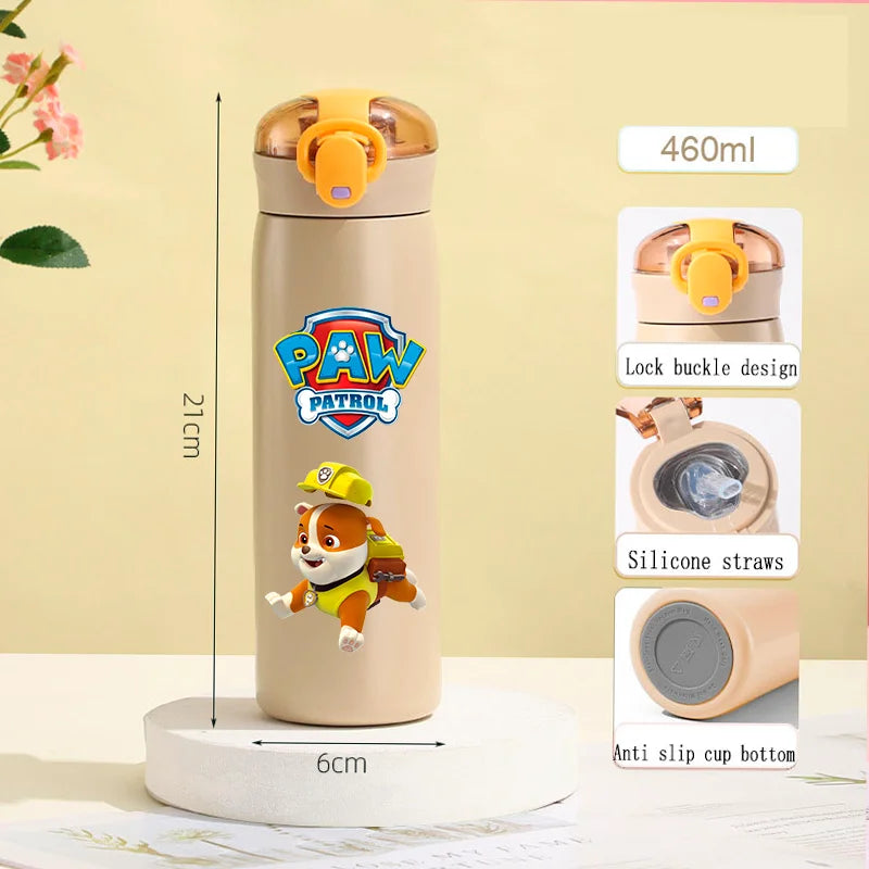 PAW Patrol 460ml Thermal Cup Bouncing Childrens Straw Cup Portable Outdoor Sports Water Cup Drinking Stainless Steel Bottle