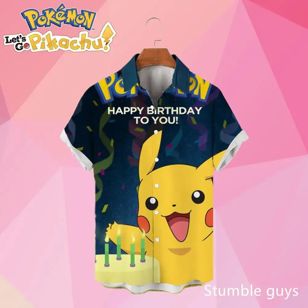 Pokemon Pikachu Hawaiian Men's Shirts 3D Printed Men's Summer Beach Oversize Anime Short-sleeved T-shirt
