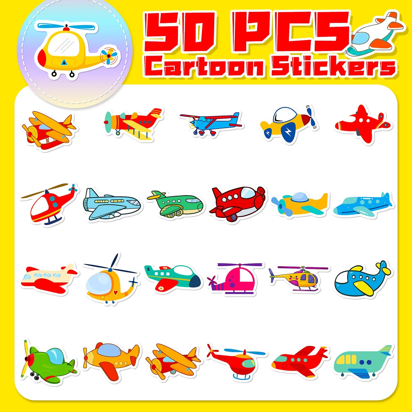 10/25/50pcs Mixed Cartoon Airplanes Plane Stickers for DIY Kids Toy Scrapbooking Stationery Water Bottle Phone Laptop