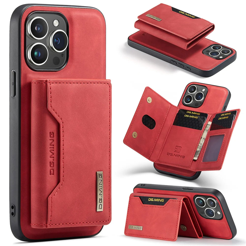 2 In 1 Case For iPhone 16 15 14 13 12 11 Pro Max Plus XS Max XR 8 Plus SE 2022 Wallet Magnetic Leather Card Holder Pocket Cover