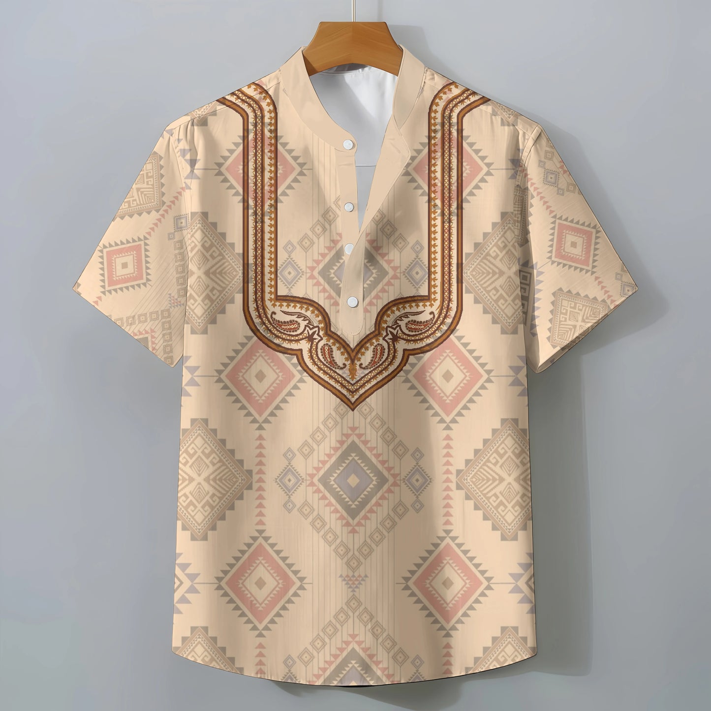 Retro Ethnic Style Short Sleeve Shirt Men's Clothing Casual Fashionable Clothing Comfortable Loose Oversized Summer Tops
