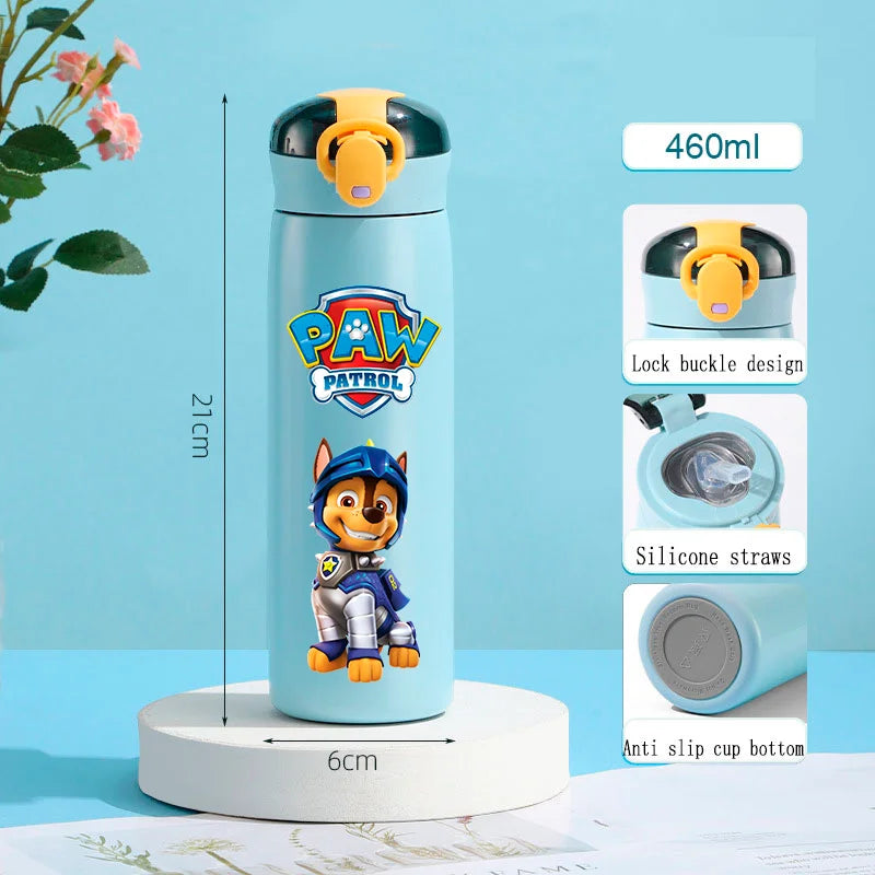 PAW Patrol 460ml Thermal Cup Bouncing Childrens Straw Cup Portable Outdoor Sports Water Cup Drinking Stainless Steel Bottle