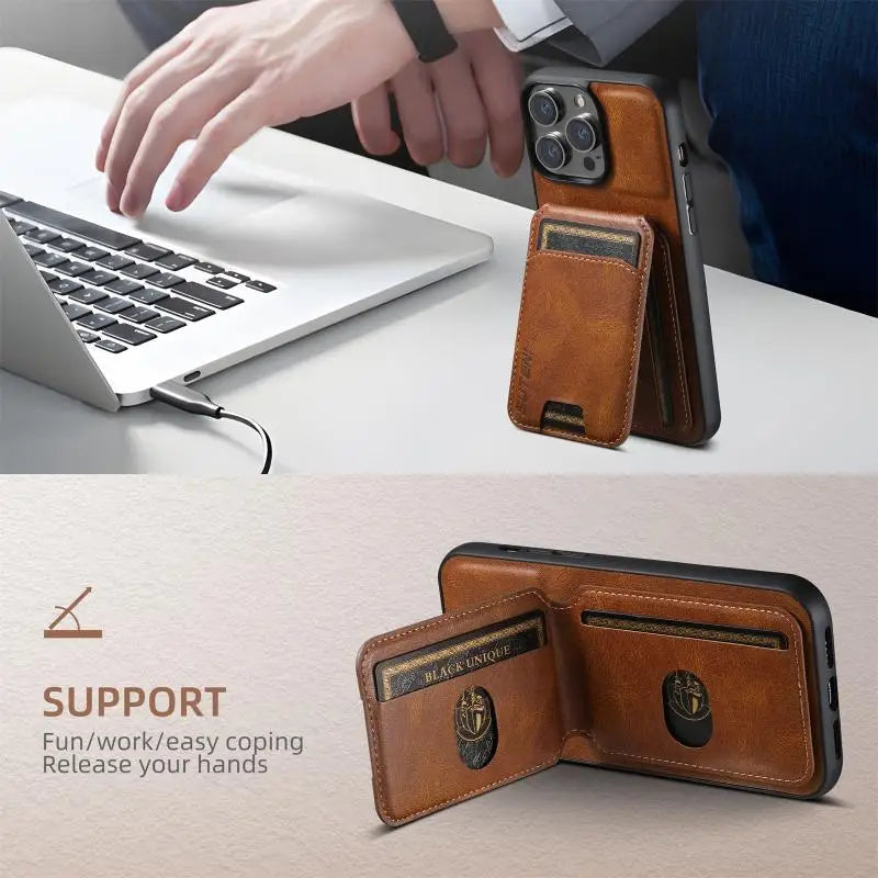 Leather Wallet Card Slots Pocket Phone Case For iPhone 16 15 14 13 12 11 Pro XS Max Plus X XR Invisible Holder Shockproof Cover