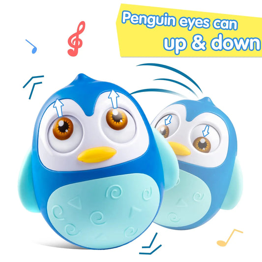 Baby Penguin Roly Poly Toys for 0-18M Infant Tummy Time Tumbler Wobbler Toy Bell Blink Eyes Newborn Rattles Silicone Teether