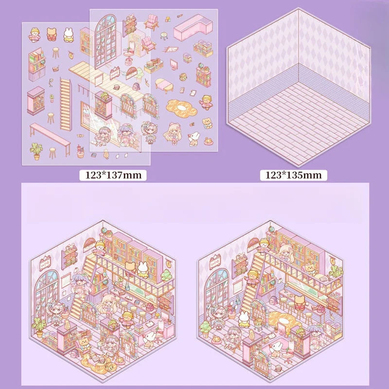 Plus Size 2.5D Cartoon Castle Town Landscape Sticker Scene DIY Toy Game Sticker Festival Birthday Gift for Kid Child Girl