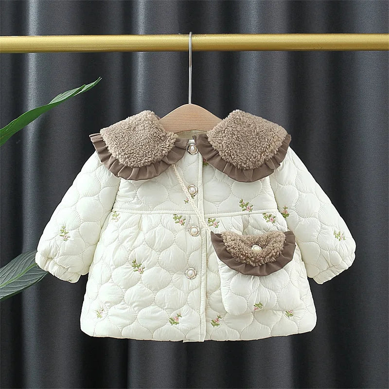 2023 Newborn baby girl clothes floral hooded cotton-padded jacket outerwear for 1 year baby birthday clothing girls outfits coat