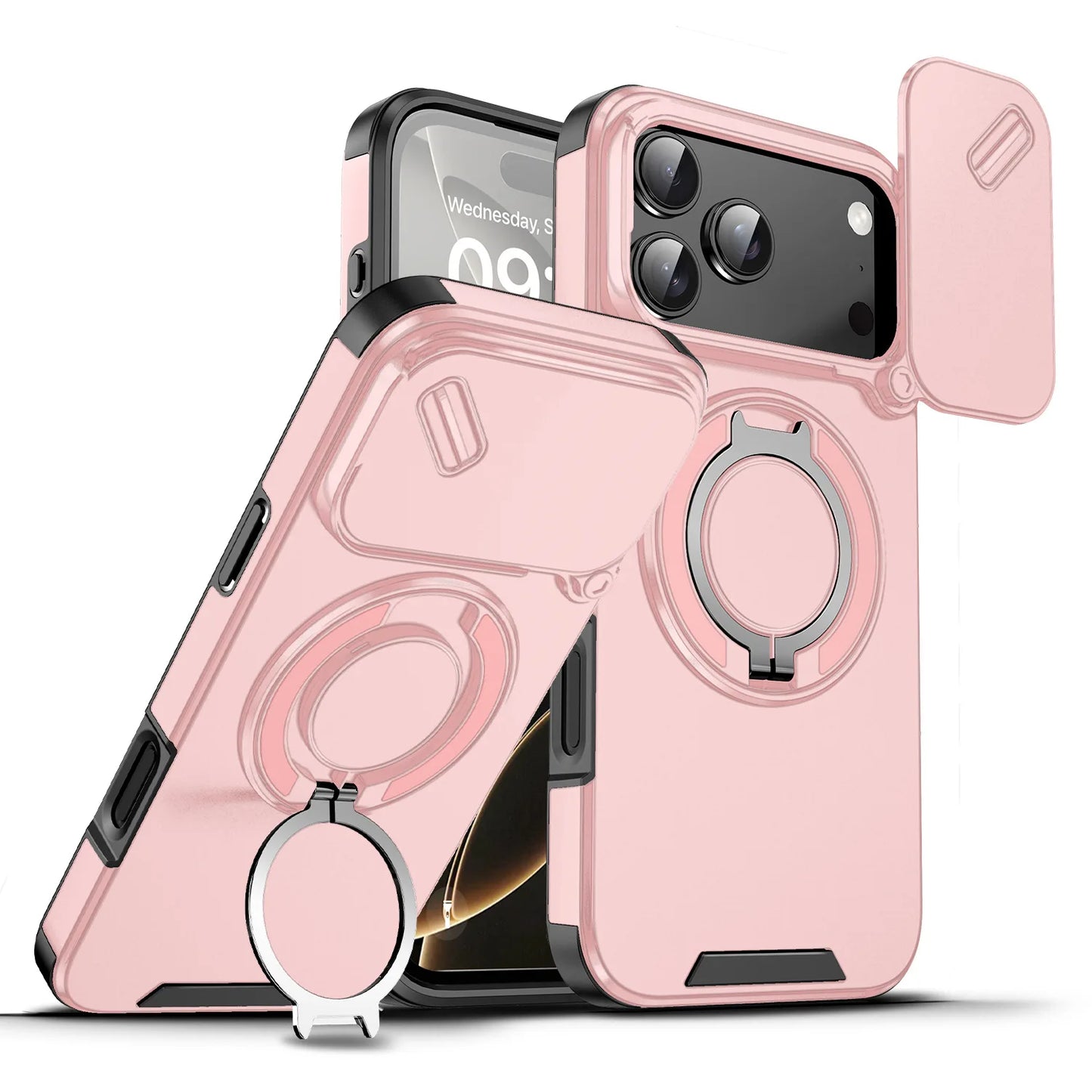 For Magsafe Magnetic Ring Holder Fold Bracket Phone Case For iPhone 17 Air 16 15 14 Plus 13 12 11 Pro Max 16E Slide Camera Cover