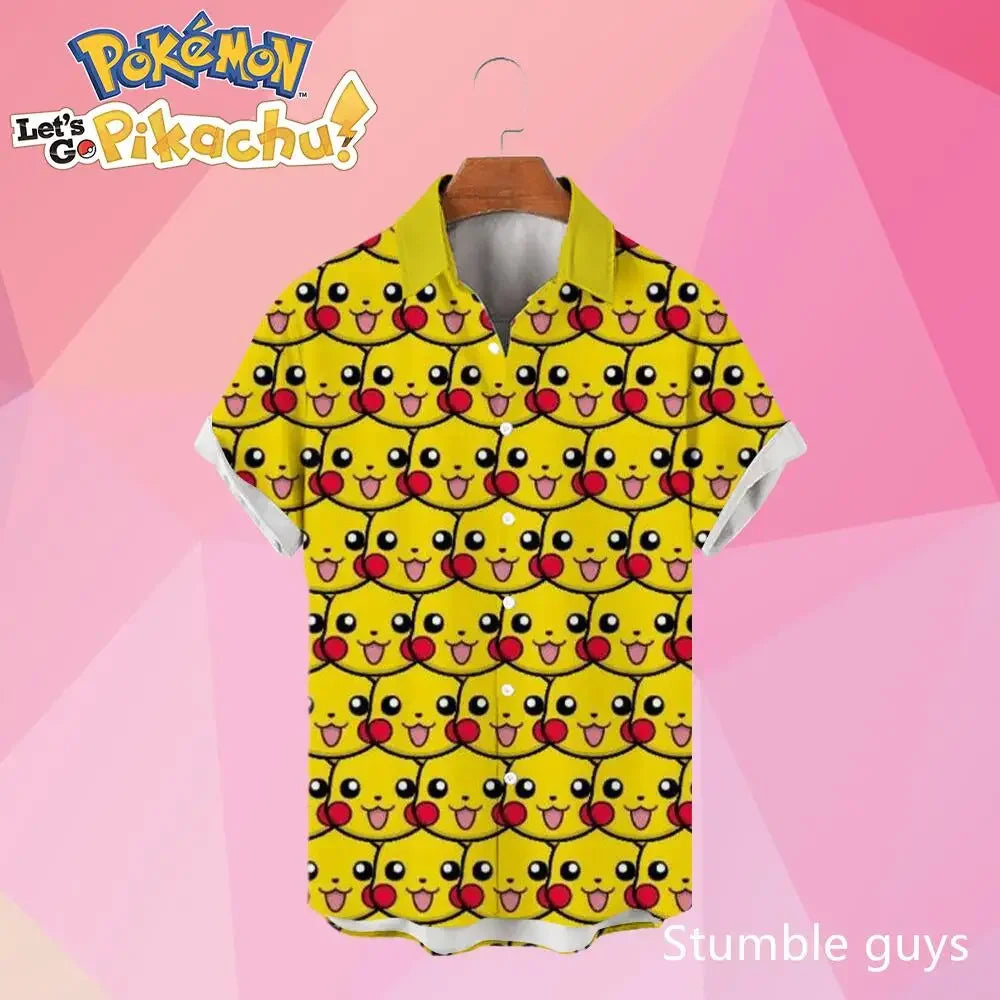 Pokemon Pikachu Hawaiian Men's Shirts 3D Printed Men's Summer Beach Oversize Anime Short-sleeved T-shirt