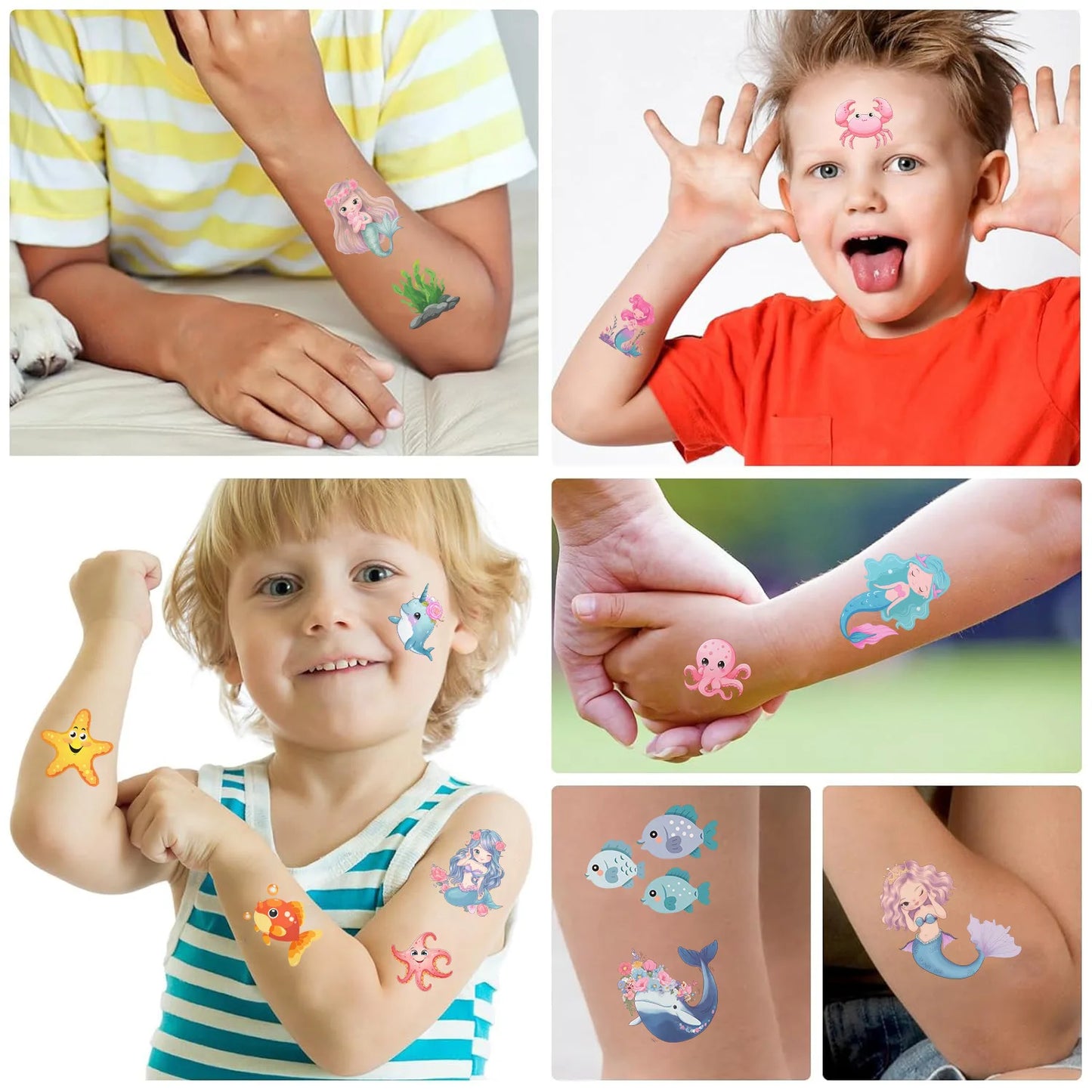 10Pcs New Cartoon Mermaid Temporary Tattoo Stickers Cute Whale Octopus Children Tattoo For Kids Funny Birthday Gift