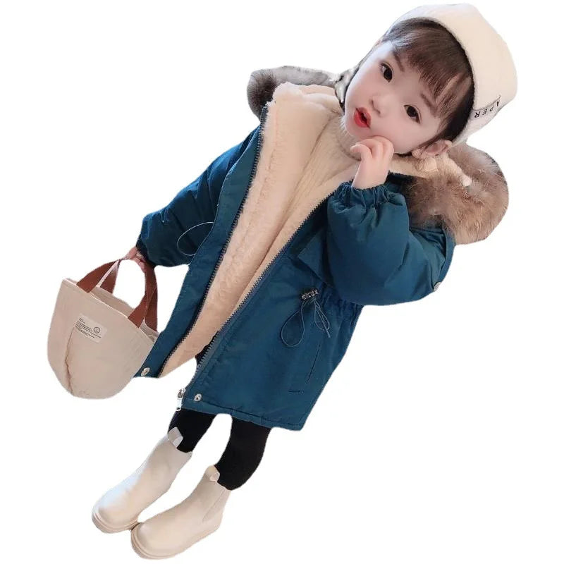 Girls Pie To Overcome Winter Cotton Jacket 2023 New Korean Version Children's Clothing Plus Velvet Thick Kids Coats -20 Degrees