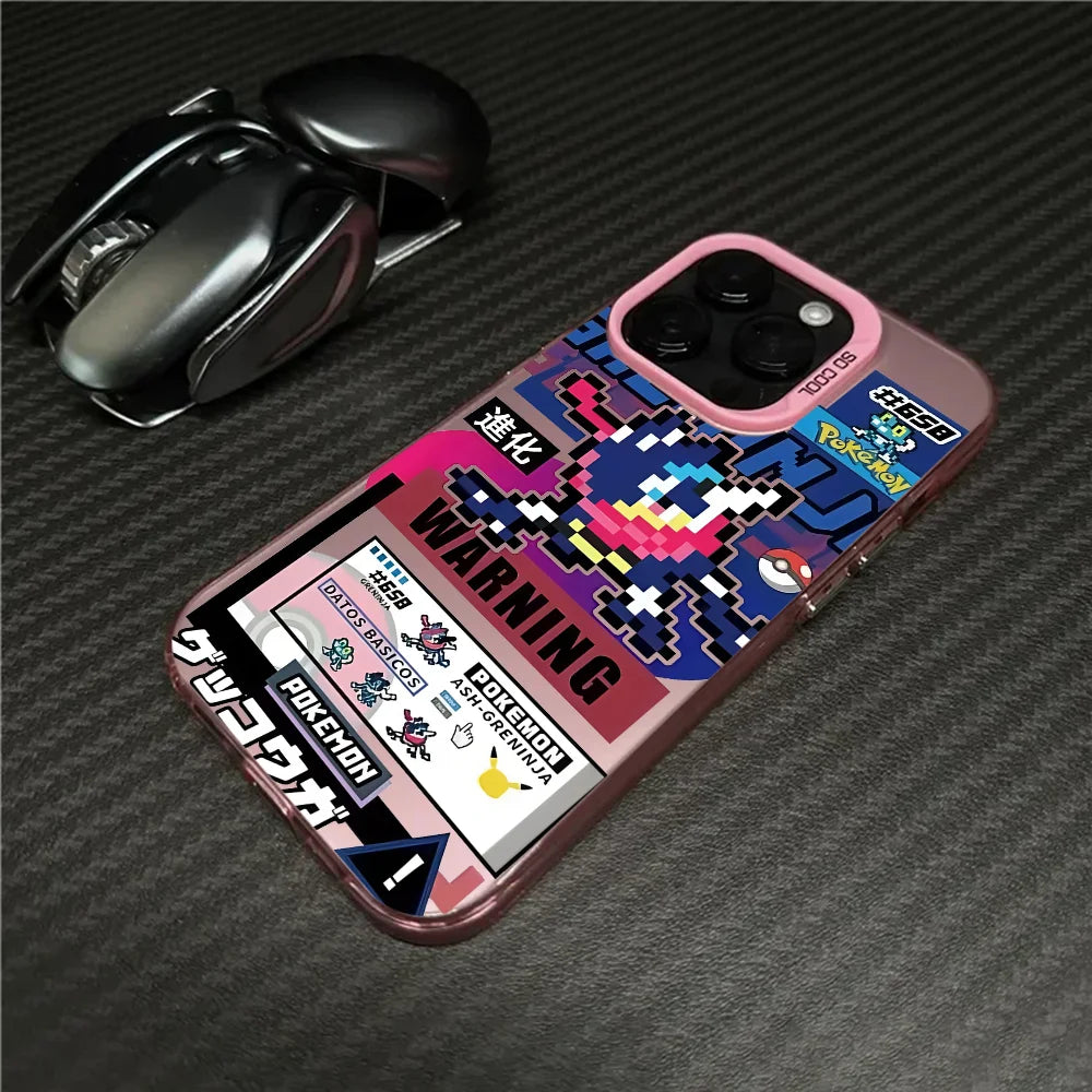 Mewtwo Greninja Cute Phone Case For IPhone 16 Pro Max 15 14 13 12 11 Plus Multicolor Aurora Laser Shockproof Funda