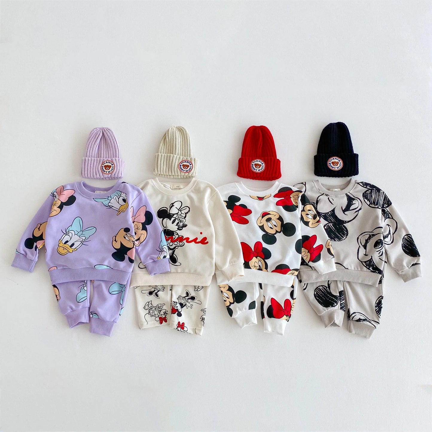 Full-print Minnie Cute Baby Girls Sweatshirt Suit Spring Fall Children's Clothes Loose Fashion Long Sleeve Tops Pants 2piece Set