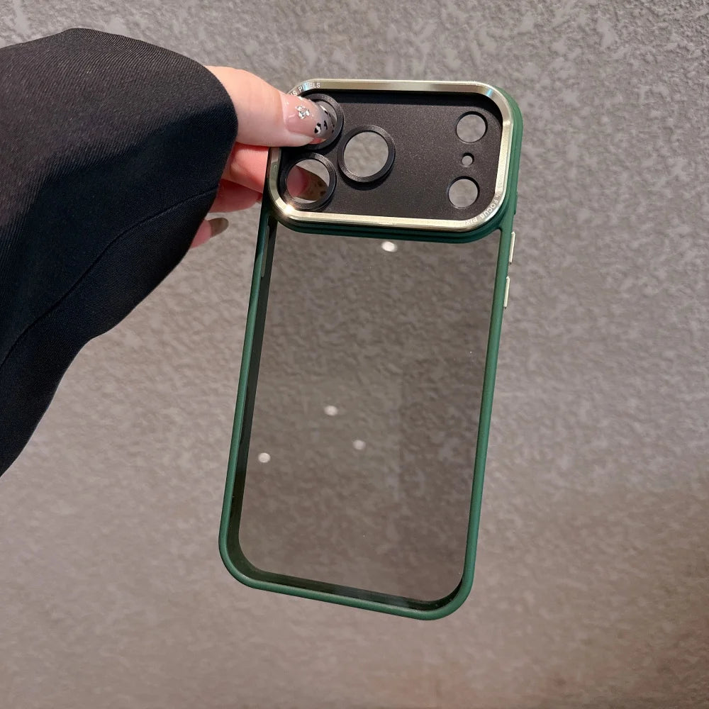 Luxury Hard Acrylic Transparent Case for iPhone 17 Air 13 14 15 16 17 Pro Max Plus 12 11 Lens Film Protection Shockproof Cover